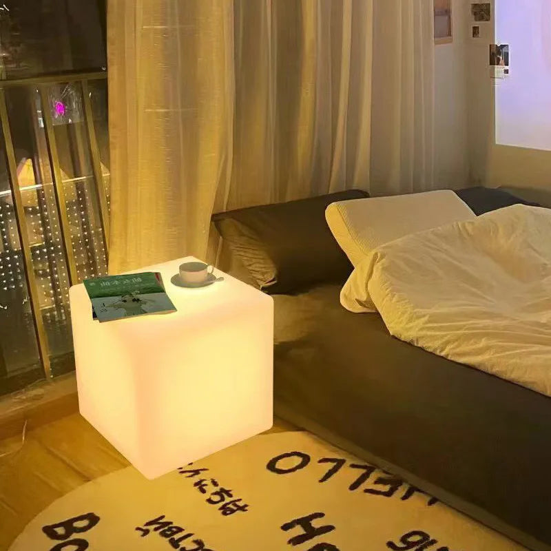 Bar LED Cube Table for Home Bar Hotel & Supermarket Use Rustic Design RGB White Waterproof Remote Control Plastic Material