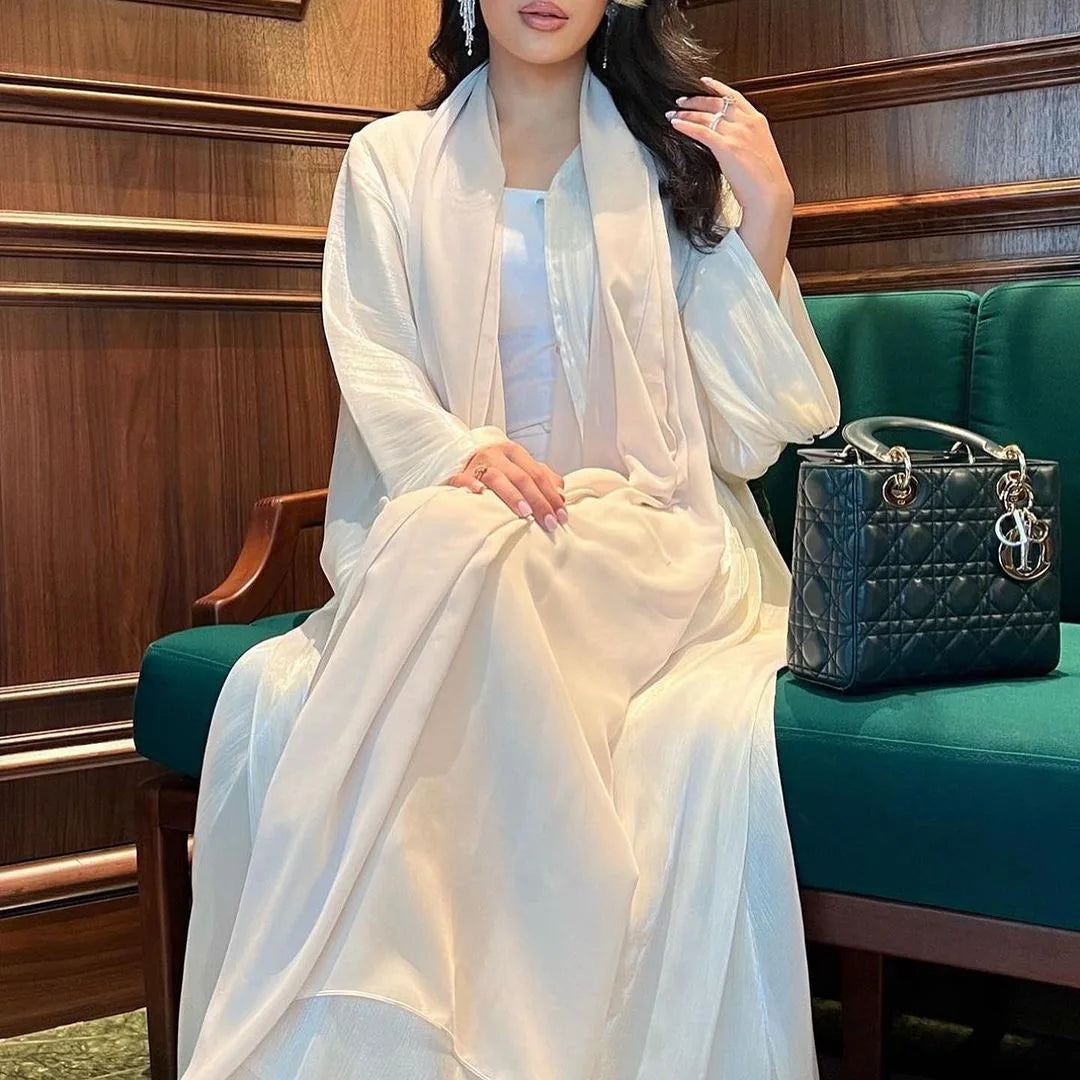 Abaya Women Muslim Dress Modest  Robe Abaya Dubai Bright Dress Ladies Solid Color Black Open Abaya Femmes Robe Musulmane