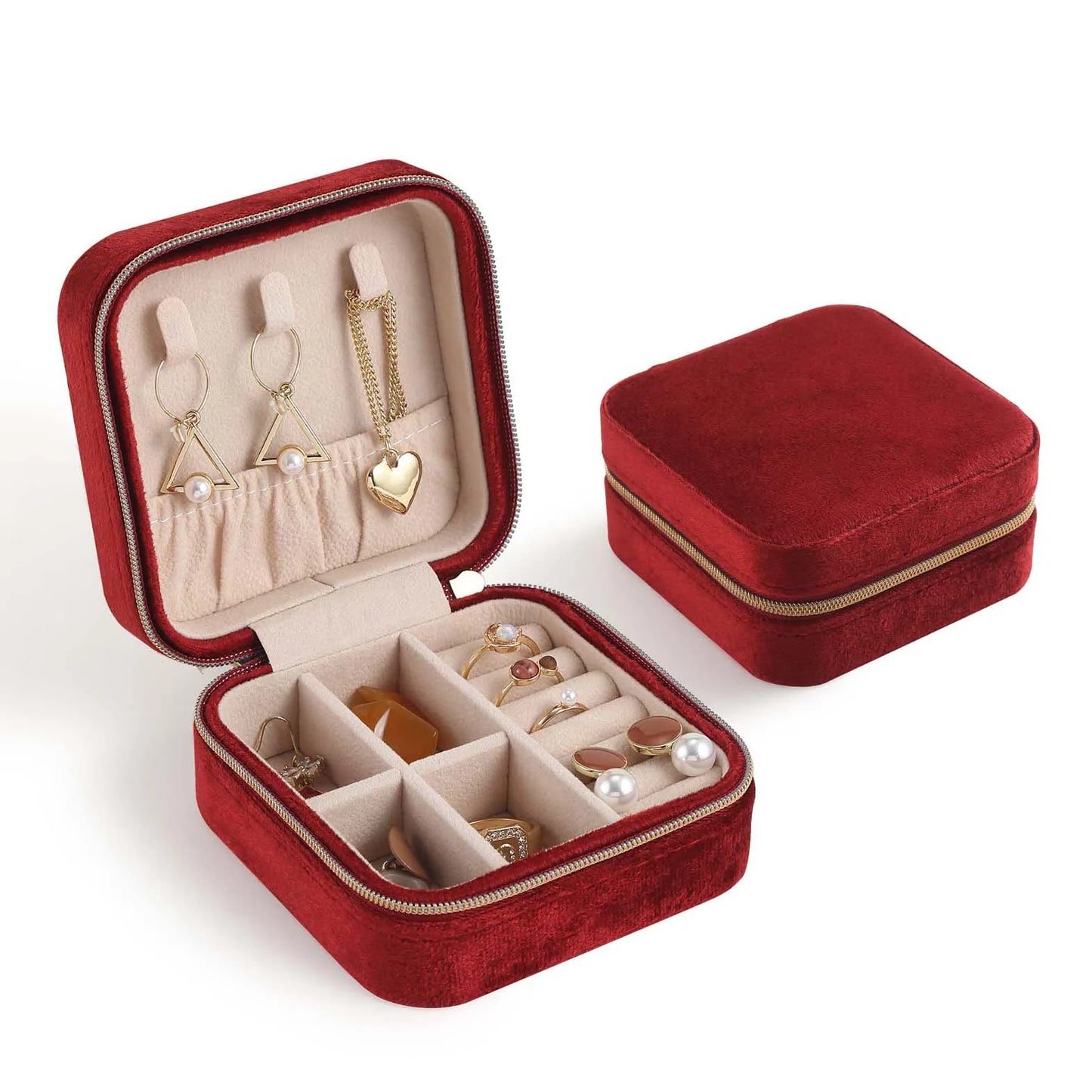 Chic Plush Velvet Jewelry Box Small Jewelry Travel Organizer Display Rings Necklace Bracelet Earrings Storage Case