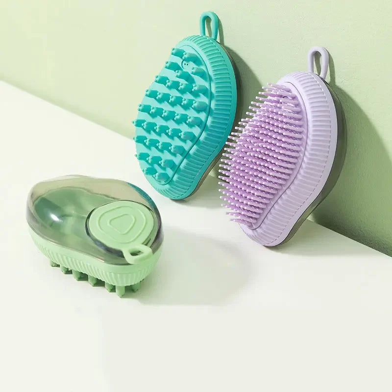 2024 Hot Selling Mango Shape Pet Bath Brush Cleaning Tool Shampoo Dispenser Silicone Pet Grooming Shower Brush