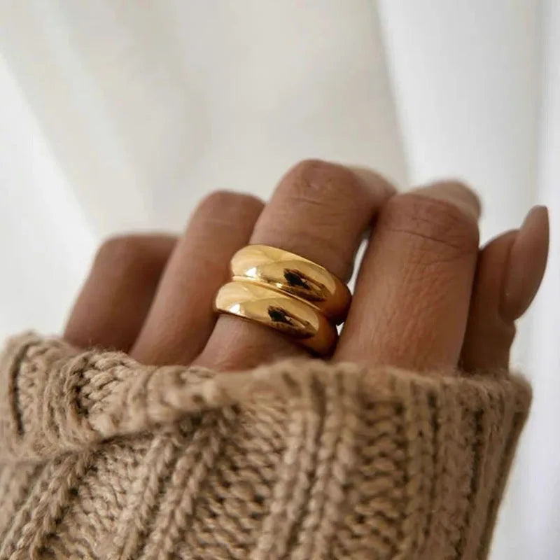 Fashion Simplicity Gold Plated Rings Temperament Personality Chunky Rings  Stainless Steel Rings Jewelry for Women