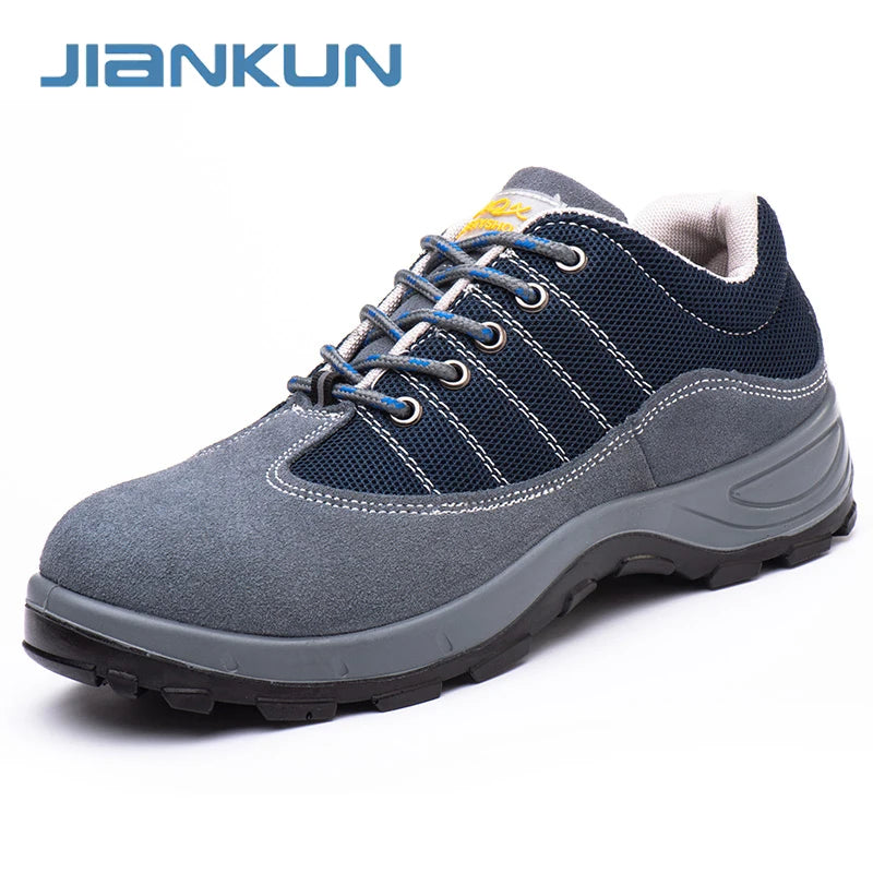 JIANKUN Wholesale Industrial Cheap Suede Leather Anti Puncture Construction Steel Toe Rubber Non-Slip Safety Work Shoes