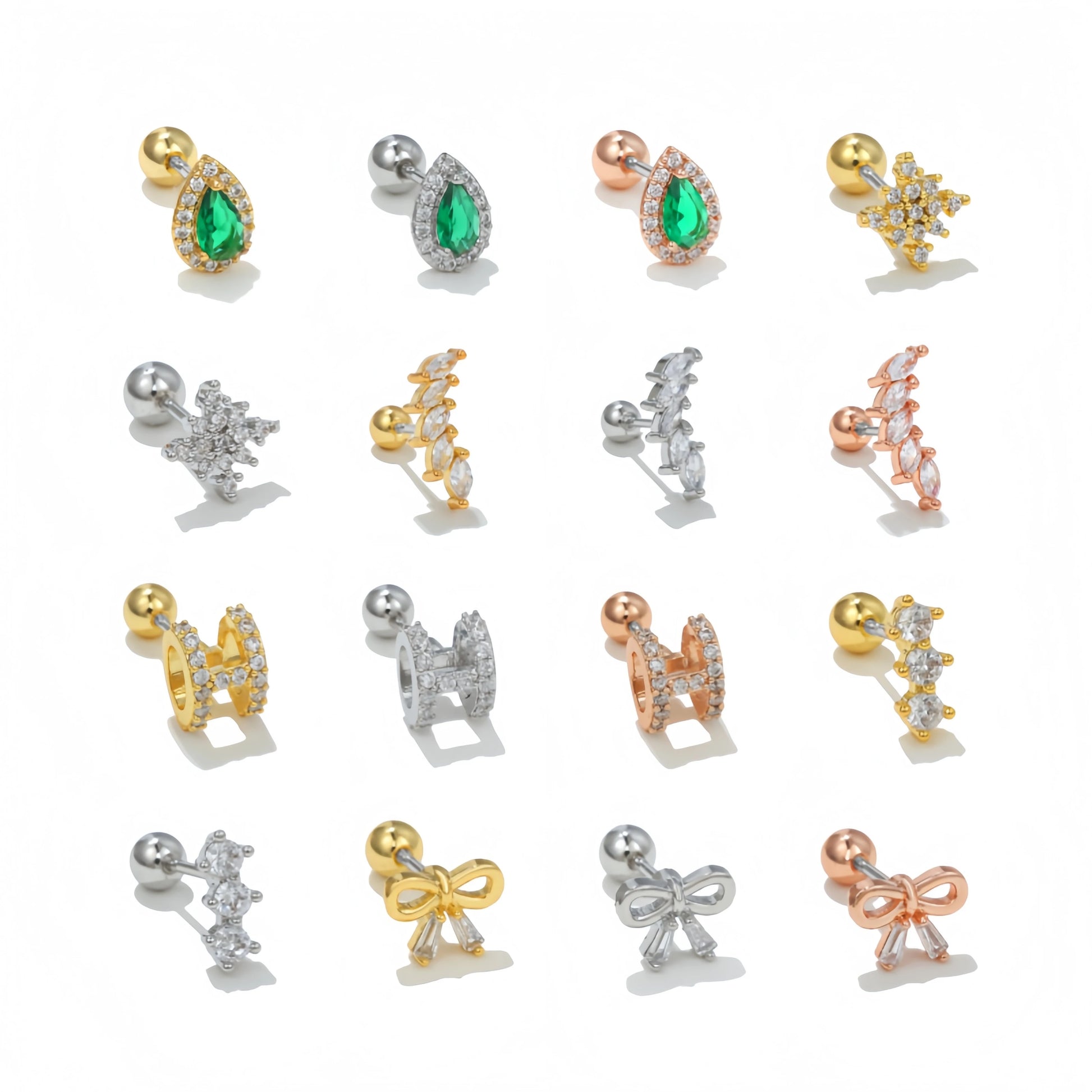 ZUOLA 18K Gold Plated Micro Inlaid Zircon Geometric Ear Bone Stud Screw Ball Fashion Women Piercing Jewelry Diamond Stud Earr