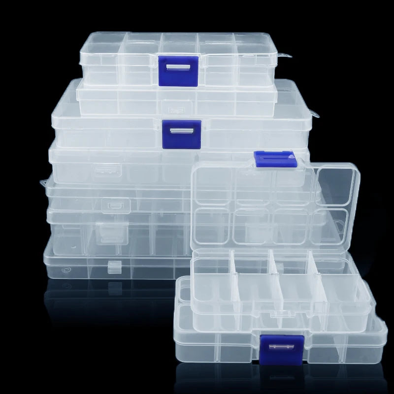 Caja de joyería de plástico, organizador con ranura de 10/15/24 compartimentos, contenedor de cuentas de almacenamiento…