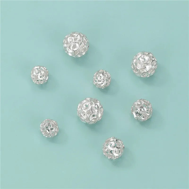 S925 Sterling Silver Hollowed Out Auspicious Cloud Beads Round Handmade Beaded Braided Rope Bracelet Accessories Wholesale