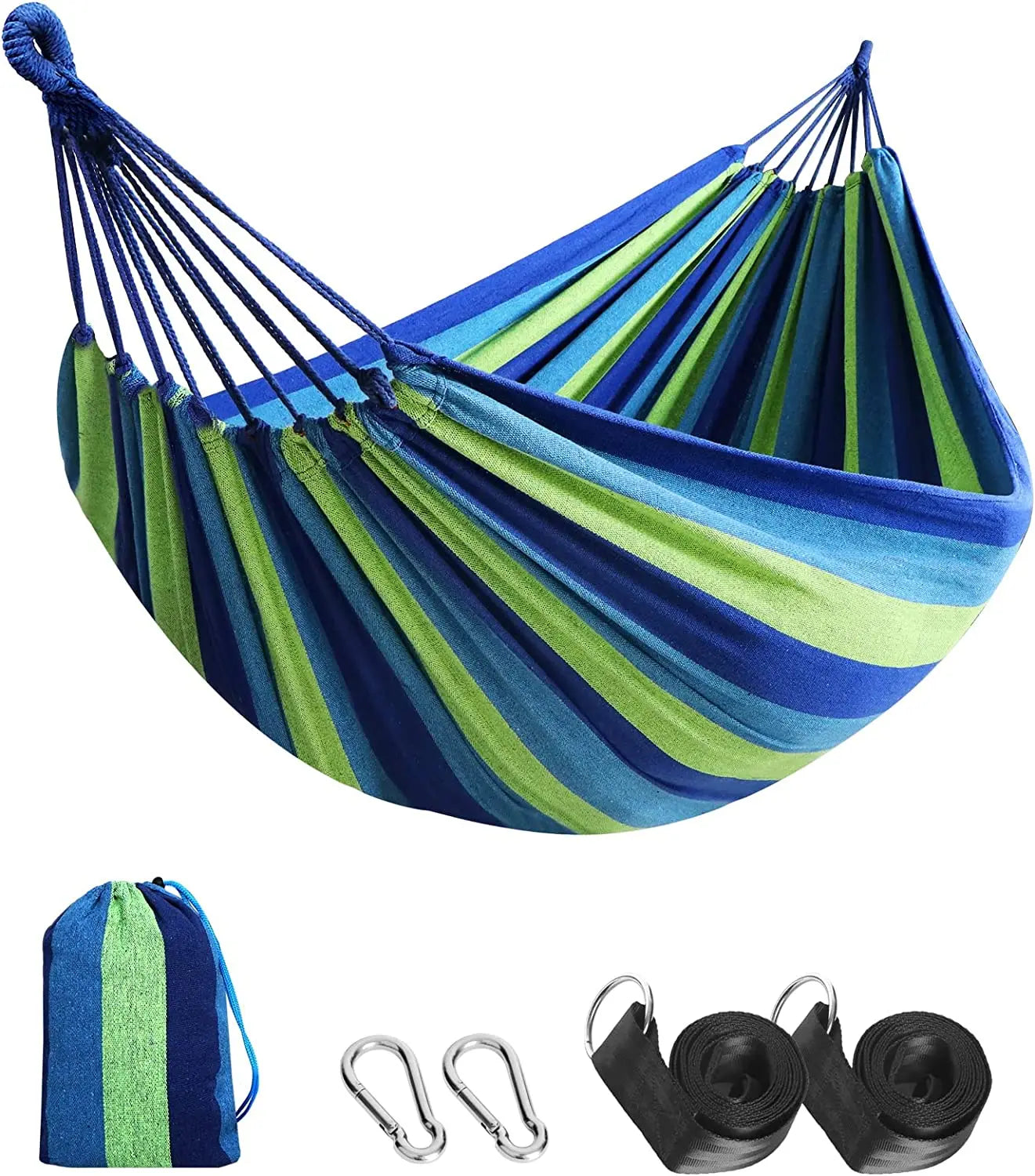 WOQI Garden Durable Hammock Comfortable Cotton Fabric with Tree Strap Weight Capacity up to 450 Lbs