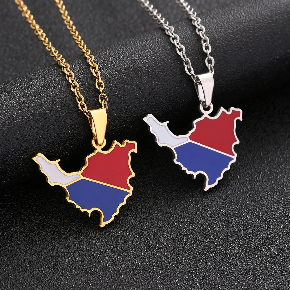 Manufacturer Enamel Saint Martin Map Chain Necklaces Stainless Steel Silver 18K Gold Plated National Flag Map Pendant Necklac