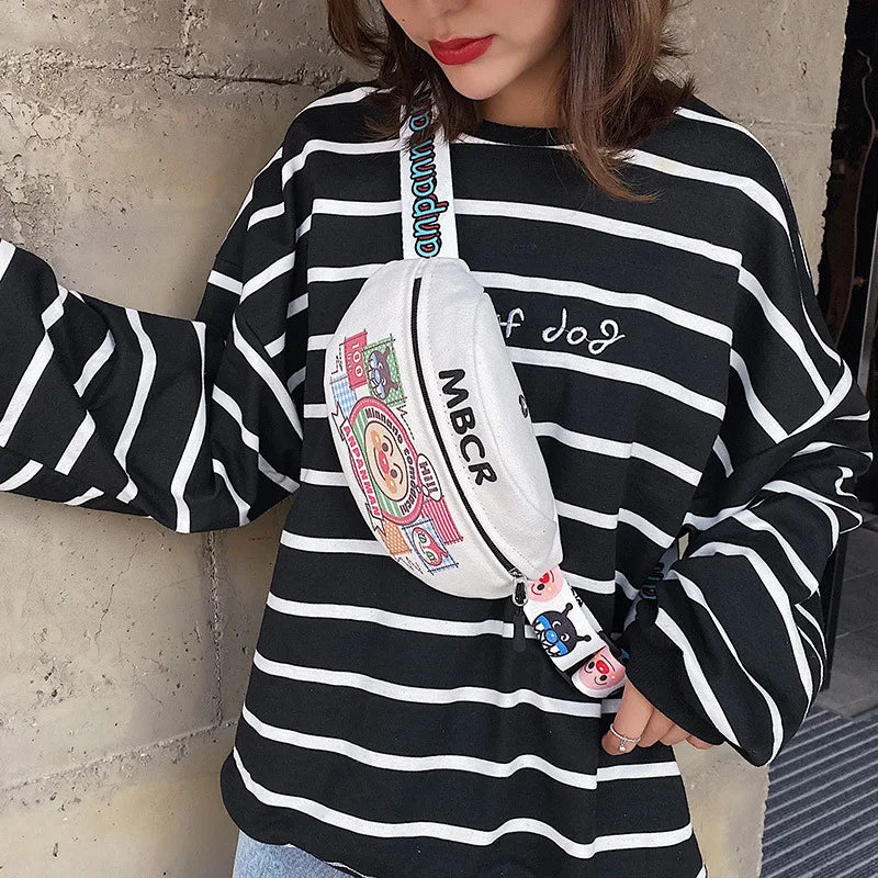 Kunhao Unisex Geometric Pattern Stylish Waist Bag Cute Girl Messenger Coin Purse Fashion Waterproof Zipper