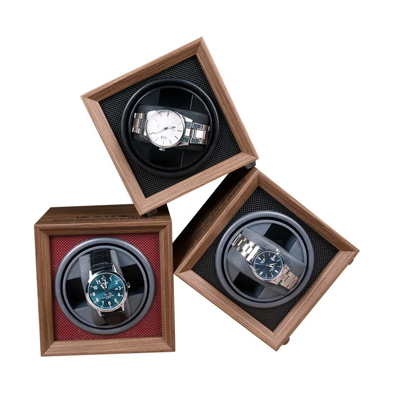 Rotating Watch Winder for Single Automatic Watch Square Box with Quiet Motor Eco-Friendly Recycled Materials