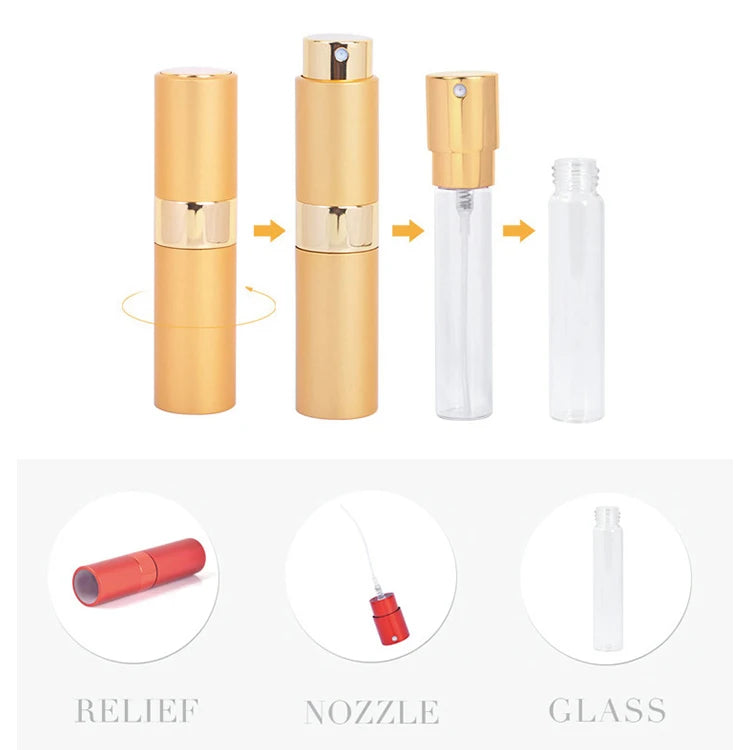 Portable Aluminum Perfume Bottles Twist up Spray Atomizer Refillable Twist up Perfume Bottle