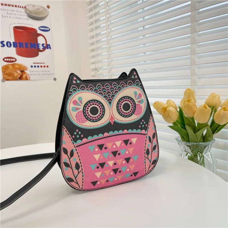 New Arrival Fashion Women Cartoon Printing Owl Purse Handcrafted Cute Small Crossbody Bags