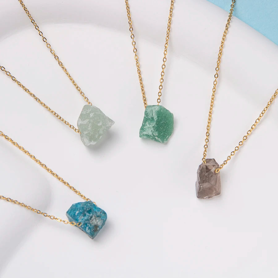 Natural Crystal Stone Amethyst Citrine Irregular Stone Agate Pendant Necklace with Stainless Steel Gold Chain Gemstone Jewelr