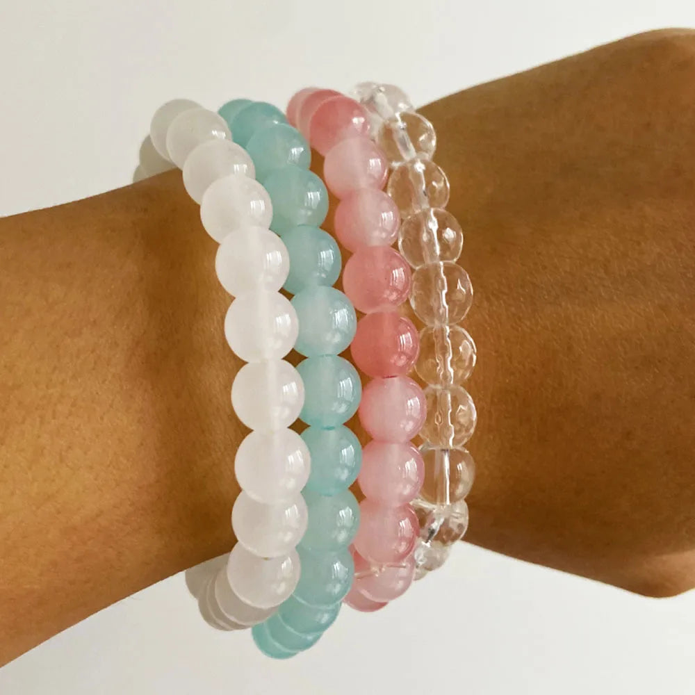 Fashion Trendy Handmade Sea Glass Cristal Beads Bracelet Beachy Jewelry for Girls Kid Little Girls and Mother Adults