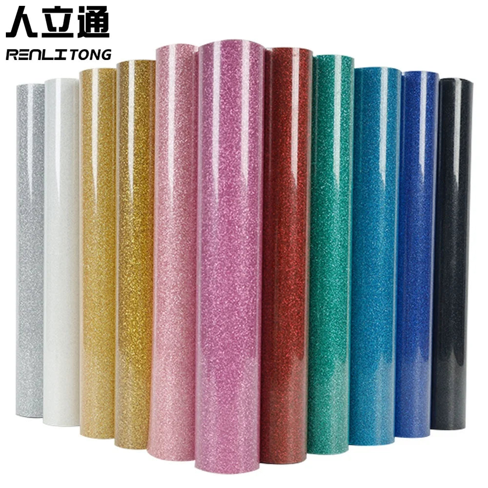 Renlitong Pu Glitter Htv  Heat Transfer Vinyl   Stickers Wrapping Rolls Korean Textile Vinyl