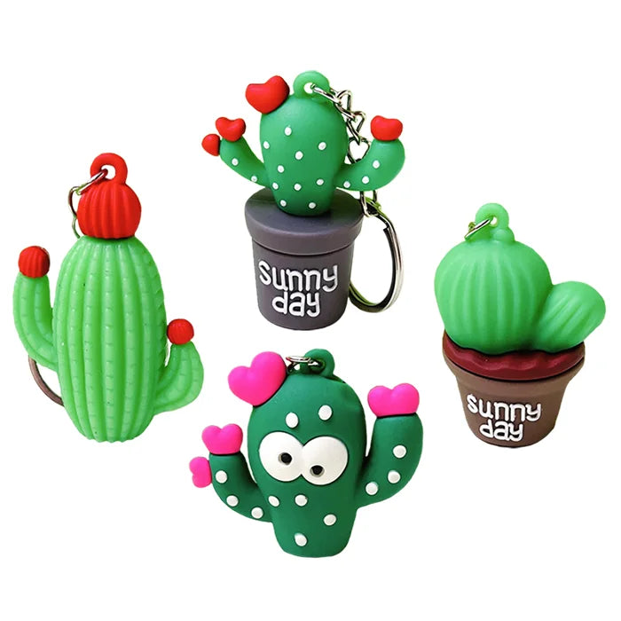 Custom Design 3D Soft PVC Rubber Cactus Animal Eco-Friendly Floating Carabiner Keychain Mini Plant Key Charm Pendant Gift
