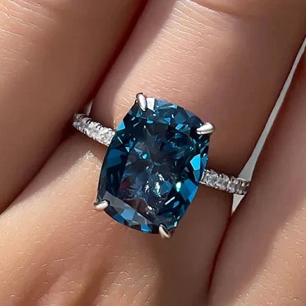 CAOSHI Big Rectangle Blue Crystal Zircon Silver Plated Ring Women Temperament Elegant Lady for Wedding Engagement Gemstone Ri