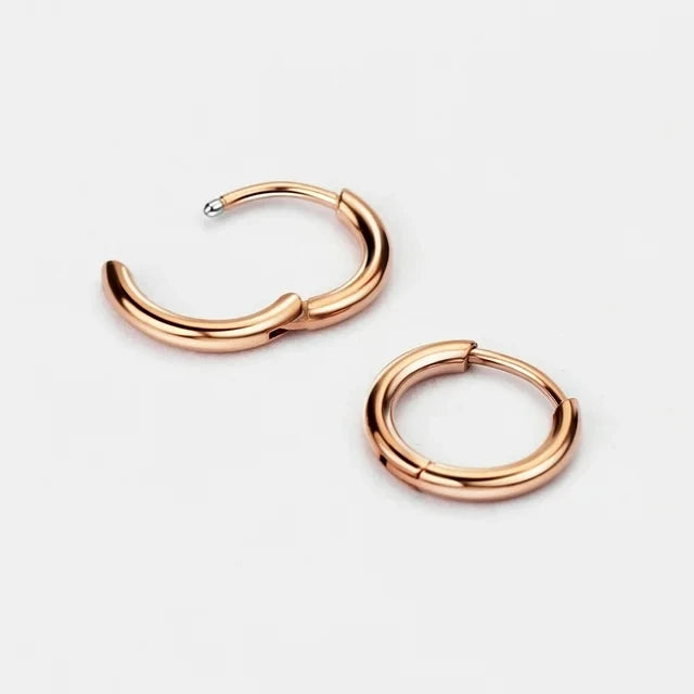 Gold Supplier 18K Simply Rose Gold 8mm Hinged Huggie Small Hoop Stainless Steel Earrings Waterproof No Last Jewelry