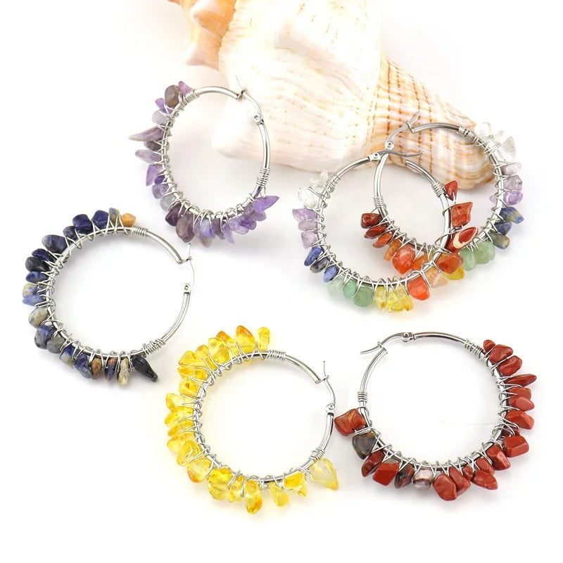 Wholesale Bulk Natural Stone Beaded Earrings Trendy Drop Earrings Gemstone Hoop Earrings for Women