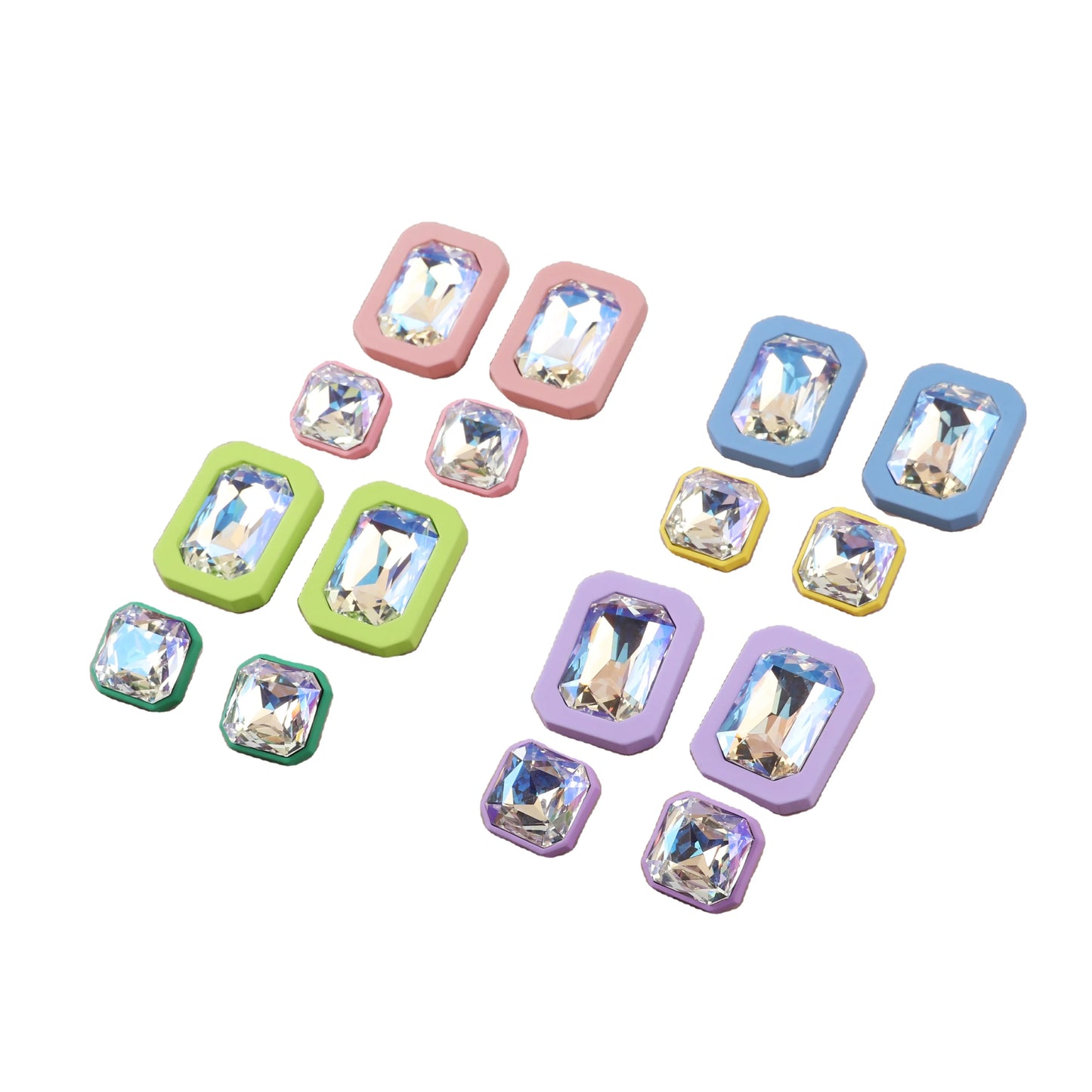 New 2024 Hot Selling Rectangular square Diamond Candy Color Sweet Girl Stud Earrings