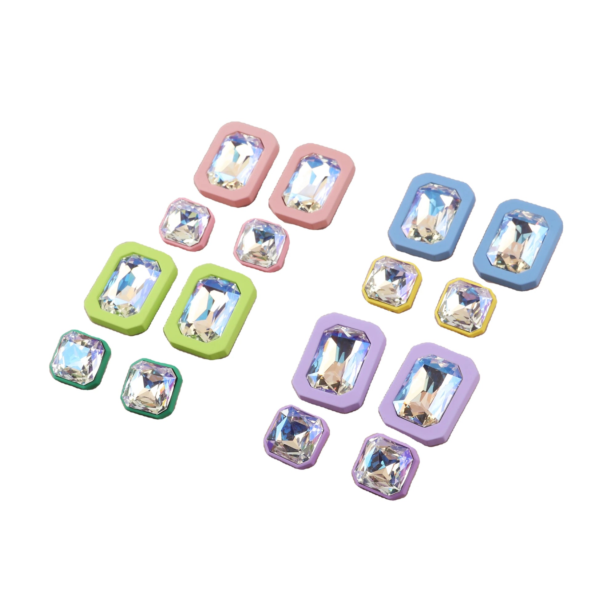 New 2024 Hot Selling Rectangular square Diamond Candy Color Sweet Girl Stud Earrings