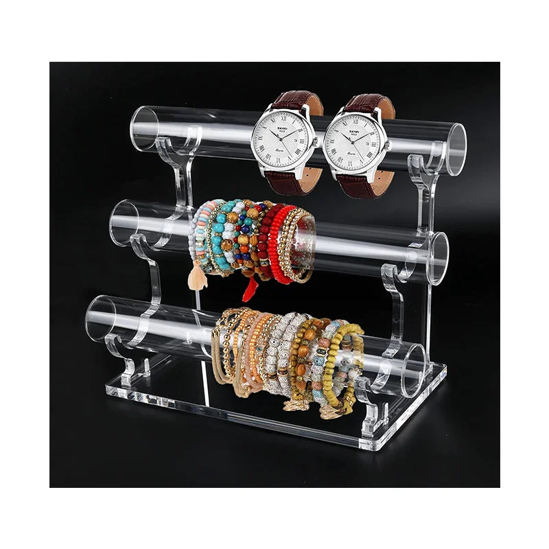 3-Tier Acrylic Jewelry Organizer Stand Stylish Crystal Bracelet Bangle Holder Detachable Watch Stand Men Premium Display Rack