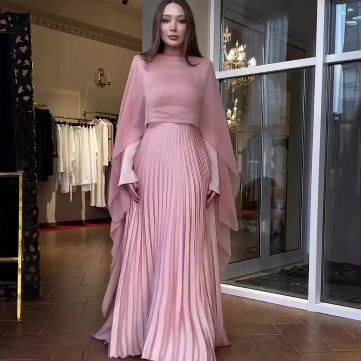 Boutique Wholesale 2026 Autumn New Pressed Pleated Style Waist Waist Long Sleeved Women's Dress