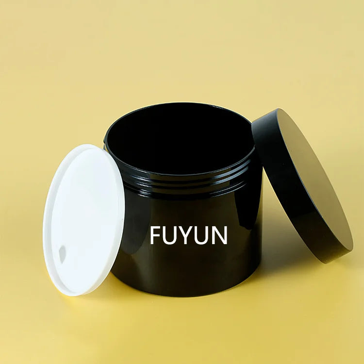 Fuyun Wholesale Cosmetic Food Packaging 300ml Black PET Plastic Loose Powder Skin Care Lipstick Mascara Jars White/Black Lids