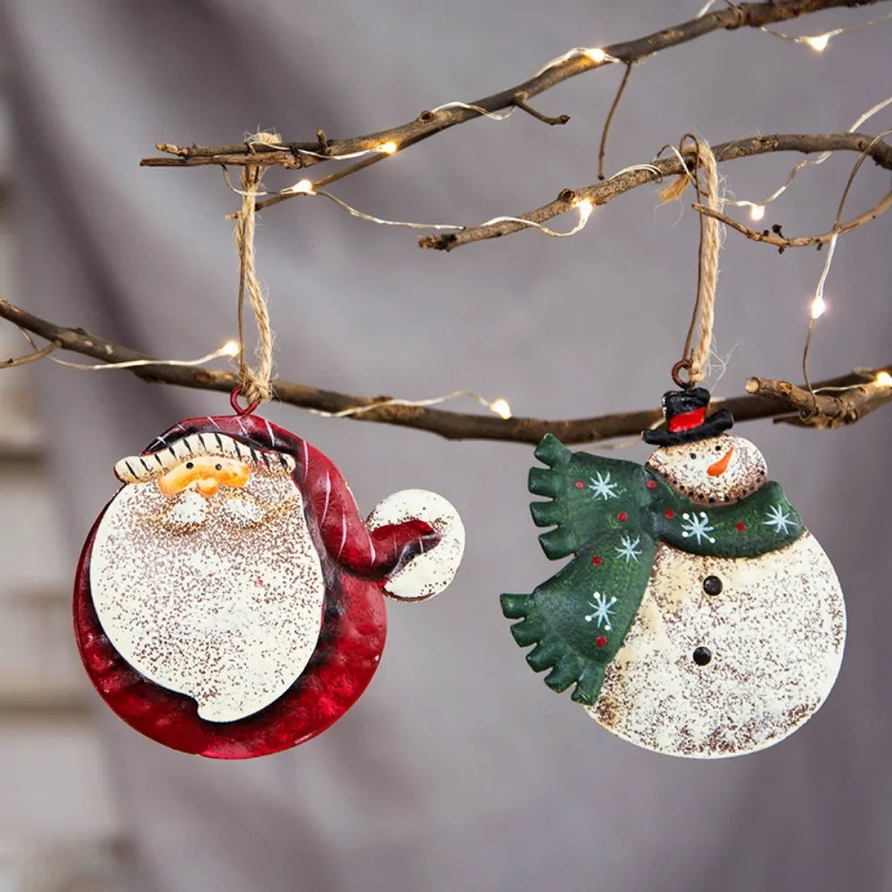 2024 Christmas Pendant Creative Iron Pendant American Retro Old Decoration Santa Claus Snowman Pendant Christmas Tree Decorat