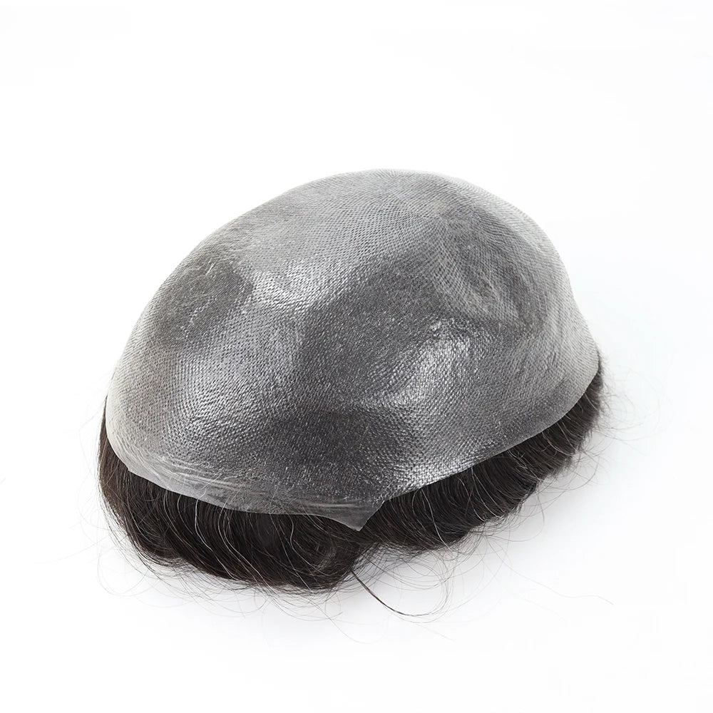0.02-0.04mm Super Thin Skin Mens Toupee V-Loop Indian Remy Human Hair Replacement System Invisible Men Hairpieces