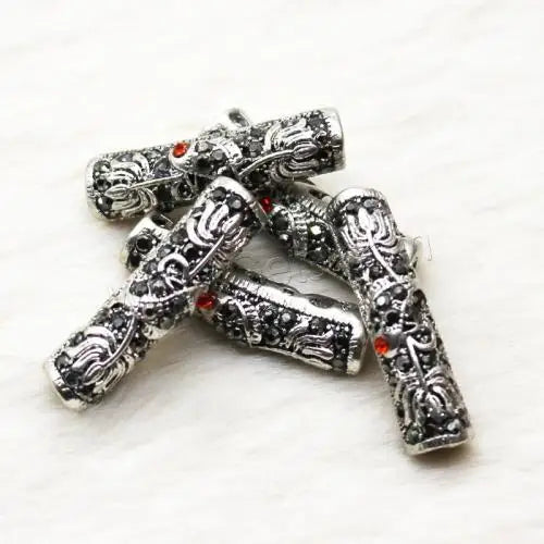 Wholesale DIY Tibetan Silver Curved Tube Beads with Rhinestone for Jewelry Making Plated Silver Color 8*28mm 1451560