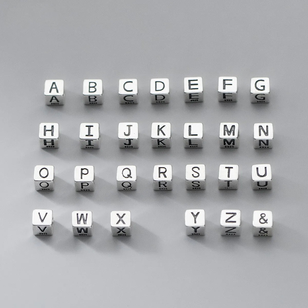 S925 Silver 26 Hollow English Alphabet Necklace Matte Cube Letter Spacer Beads  for Jewelry Making DIY Jewelry Accessories