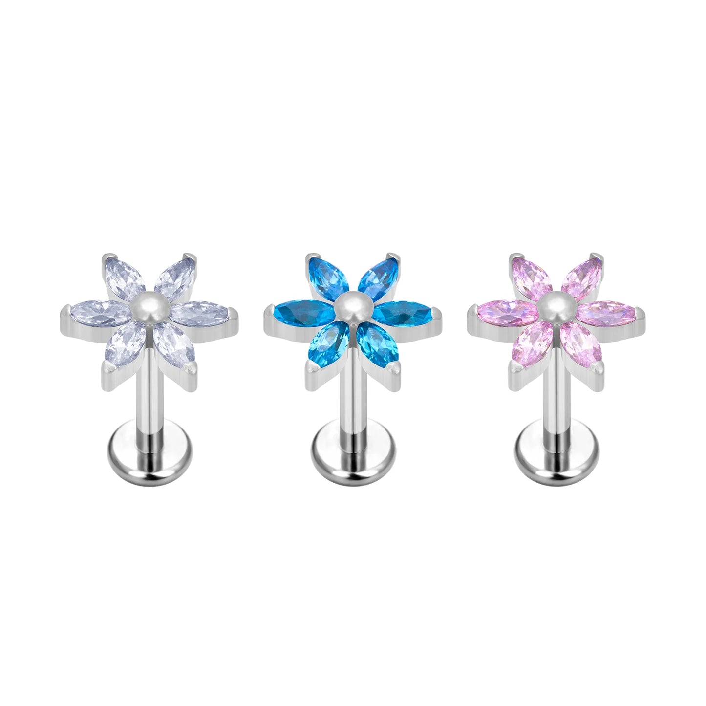 Astm F136 Titanium Piercing 16G Internally Threaded Labret with Flower Shaped Tops Titanium Ring Jewelry