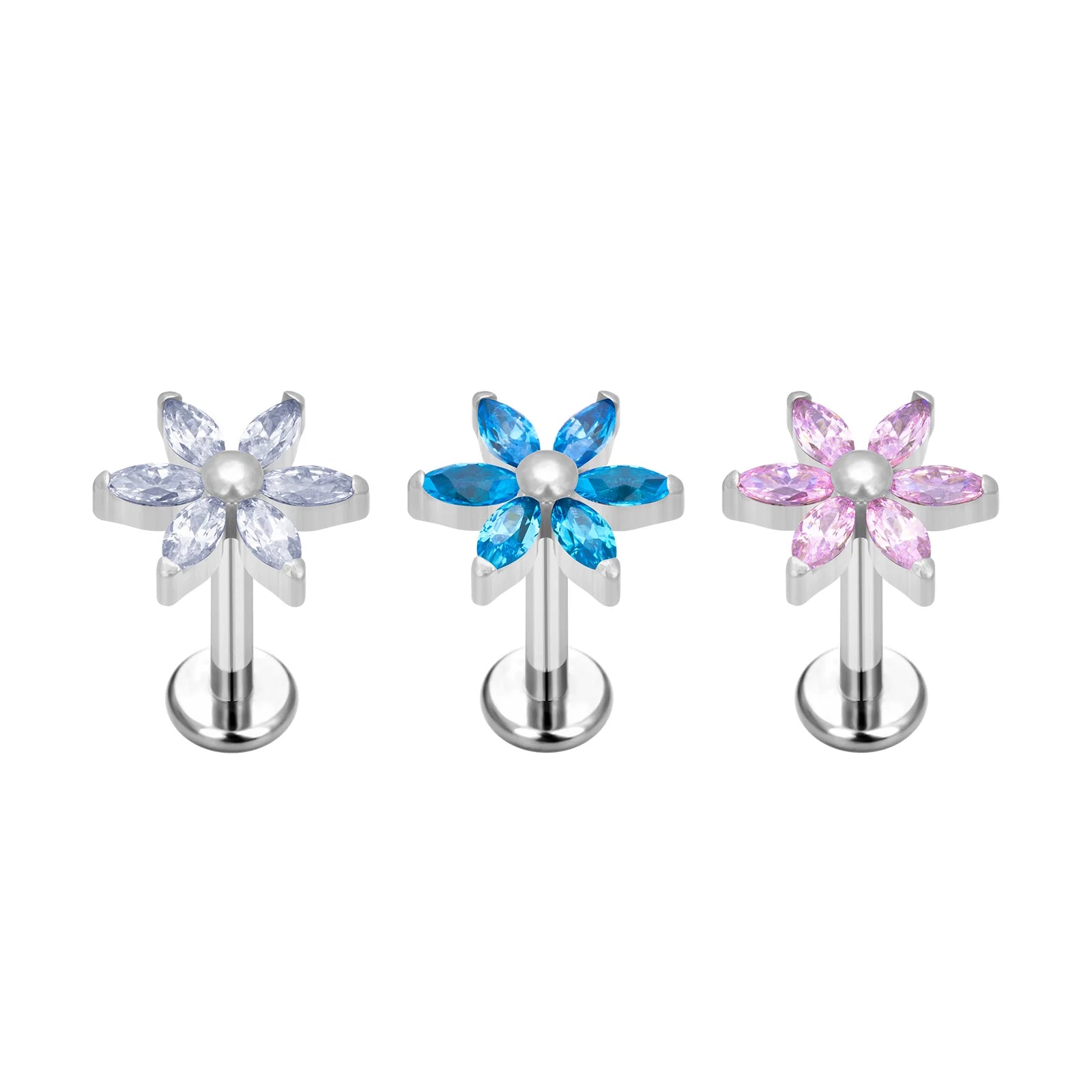 Astm F136 Titanium Piercing 16G Internally Threaded Labret with Flower Shaped Tops Titanium Ring Jewelry