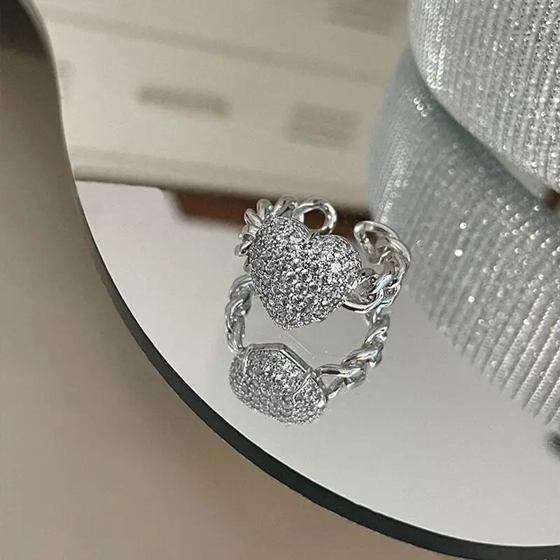 GT Heart Diamond Engagement Wedding Rings Copper Jewelry Ring for Girl