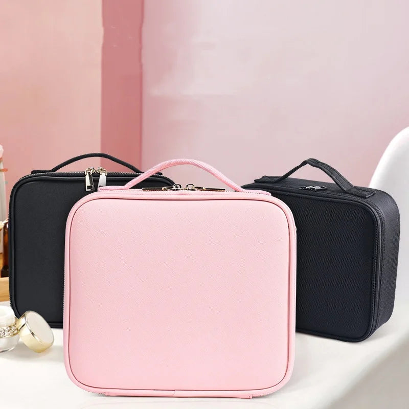 Reliable Portable Eco-Friendly Oxford/Pu Material Multi-Function Cosmetic Bag Soft Handle Makeup Artists Detachable Partition