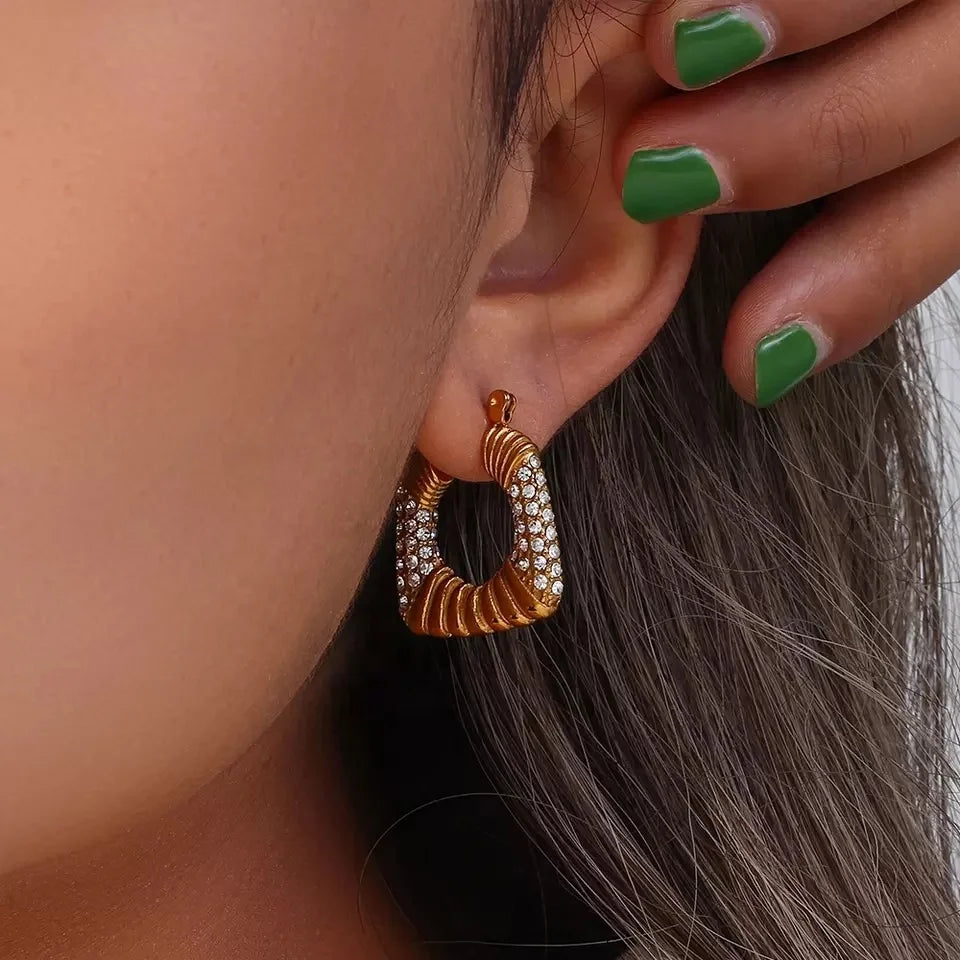 Ins Trendy Chunky Statement Zircon Huggies Earrings Hoop Geometric Hoop Earring Non Tarnish Gold Hoops Stainless Steel Earrin