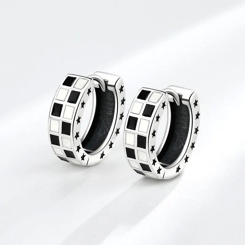 Hot Sale Unique Fashion Geometric Minimalist Vintage Copper Dangle Drop Black White Grid Earrings for Women Girls Jewelry Gif