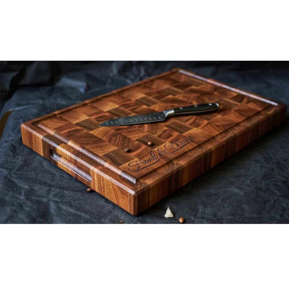 Large End Grain Wooden Chopping Block & Cheese Board Eco-Friendly Home Kitchen Cutting Board with Walnut Teak Wood Custom Siz