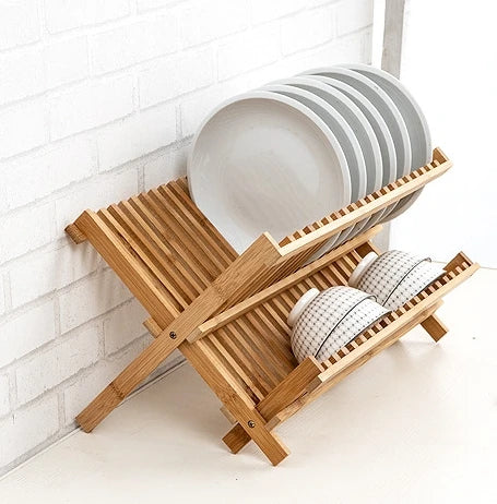 Kitchen Bamboo Collapsible Dish Drain Foldable Dish Plate Rack