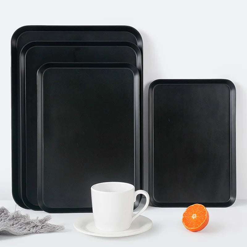 Food Serving Tray Stackable Plastic Restaurant Black Camping Plastic Plates in Stock Melamine Tray