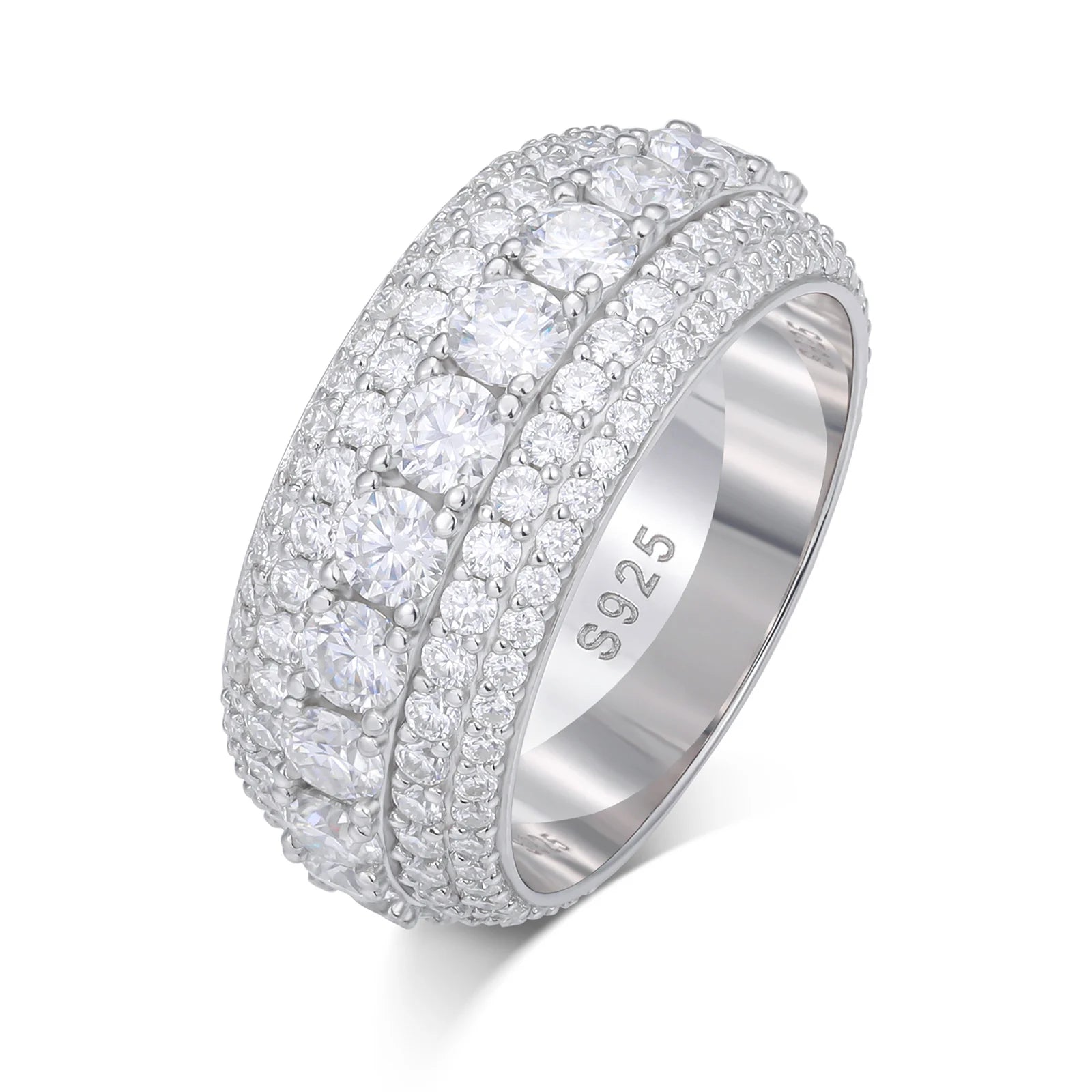Dropshipping Engagement Jewelry 925 Sterling Silver 5 Row VVS Moissanite Diamond Iced Out Wedding Finger Band Ring for Men Wo