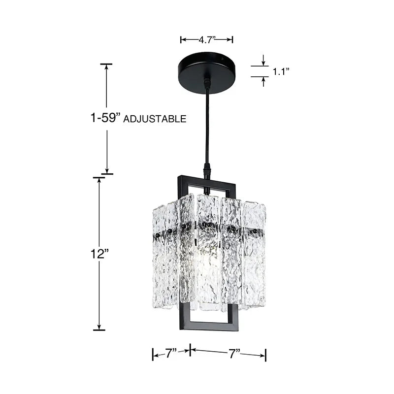 Luxury Pendant Lighting Modern Black Rectangle Water Ripple Glass Chandelier for Dining Room Kitchen Island