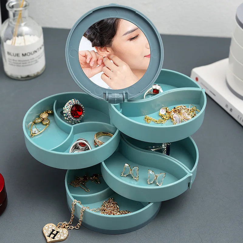 360 Rotating Organizer Cosmetics Desktop Storage Earrings Makeup Studs Necklace Jewelry Holder Multi-Layered Round Jewelry Bo