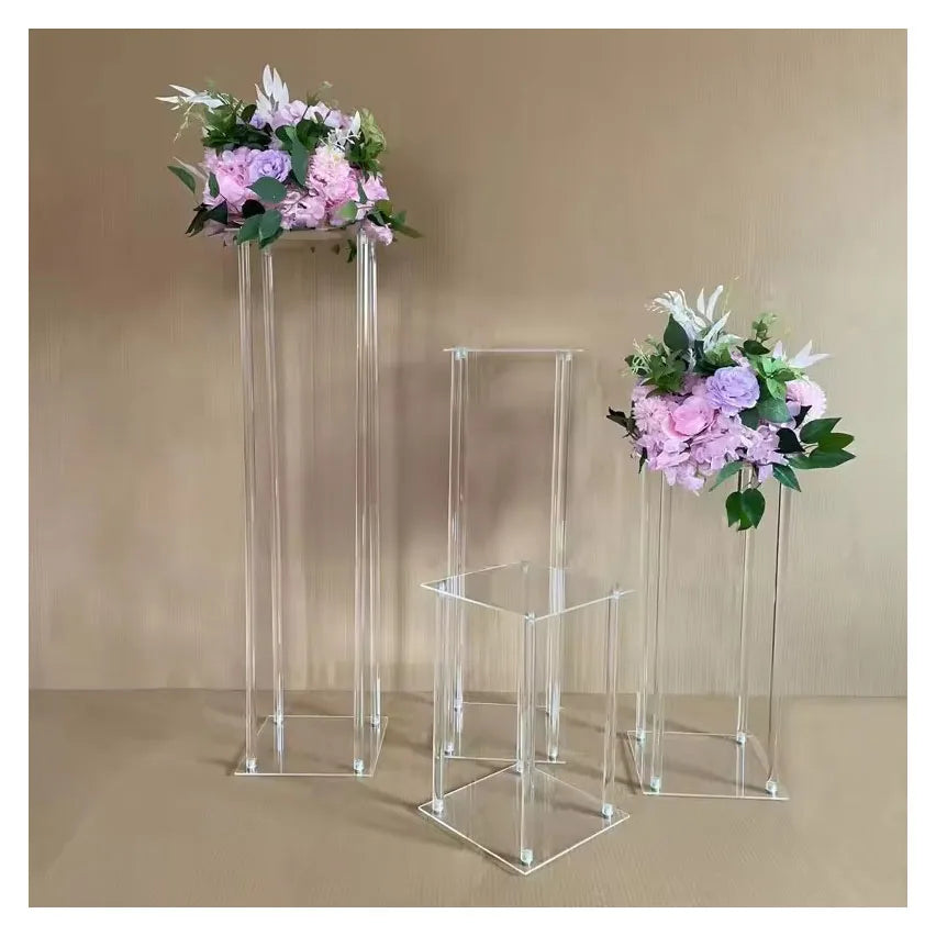 BJ210304-41 80cm Tall  Manufacture Customized Clear Acrylic Plinth Stand Cylinder Pedestals Flower Display Stand for Wedding
