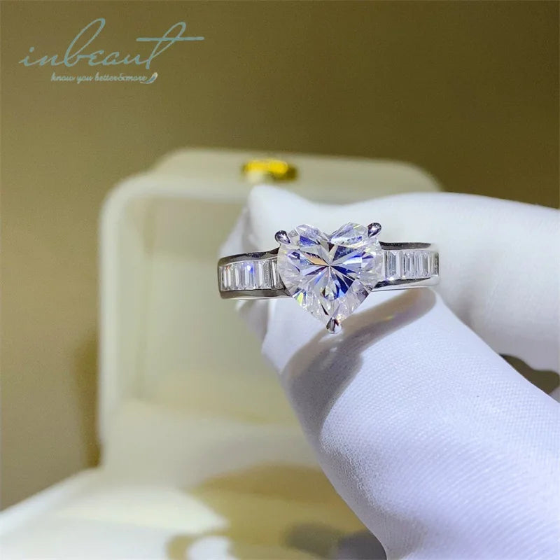 Silver 925 Original 3 Carat Brilliant Cut Diamond Test Past D Color Heart Moissanite Ring for Wedding Gift Gemstone Jewelry