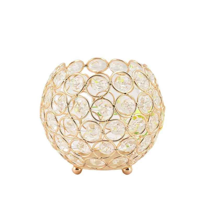 Wedding Small Ball Elegant Decorative Iron & Crystal Gold Tealight Bougeoir Candle Holders Bulk Home Table Decorations