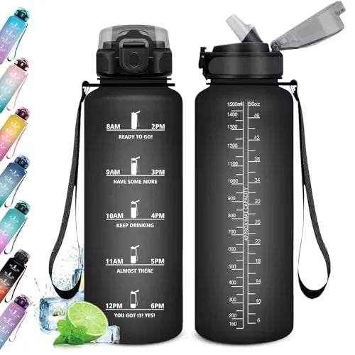 1000ml BPA-Free Sports Water Bottle with Straw Time Marker Handle Direct Drinking Gym Drinkware