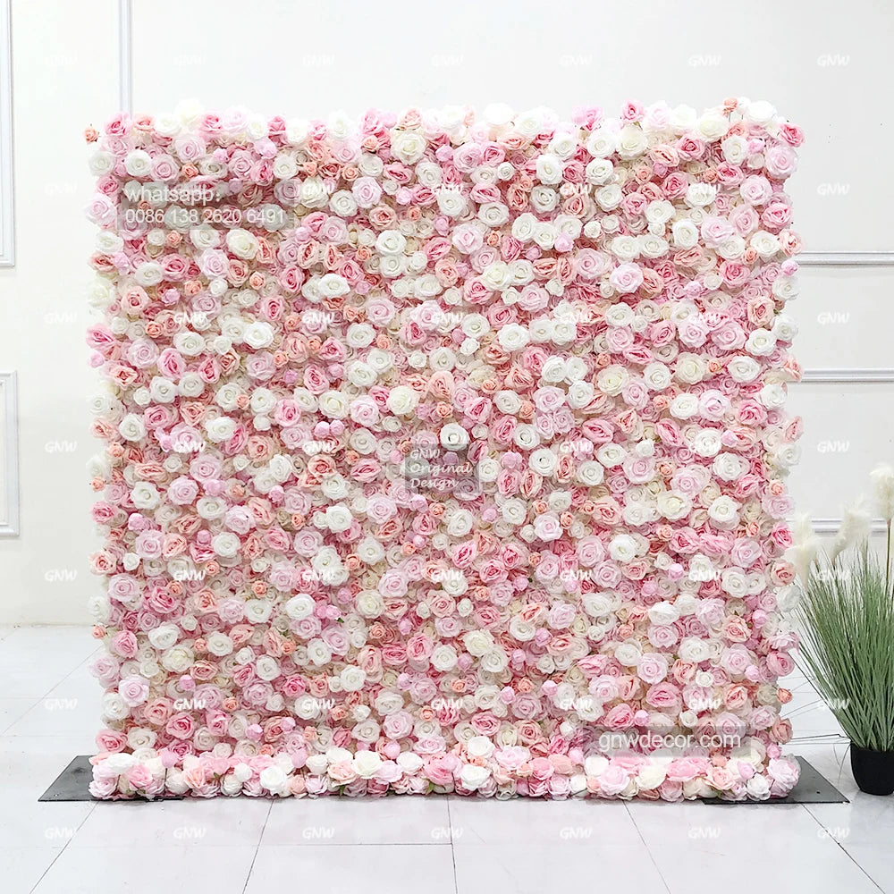 GNW  Roll up Rose Wedding Decorative Floral Backdrop Panels Artificial Peony Flower Wall Grass Wall