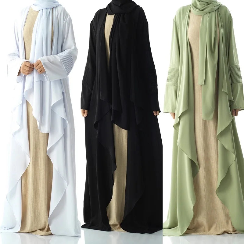 Mexizo New Arrival Soft Chiffon Fashion Temperament Solid Open Abaya Women'S Muslim Ethnic Clothing