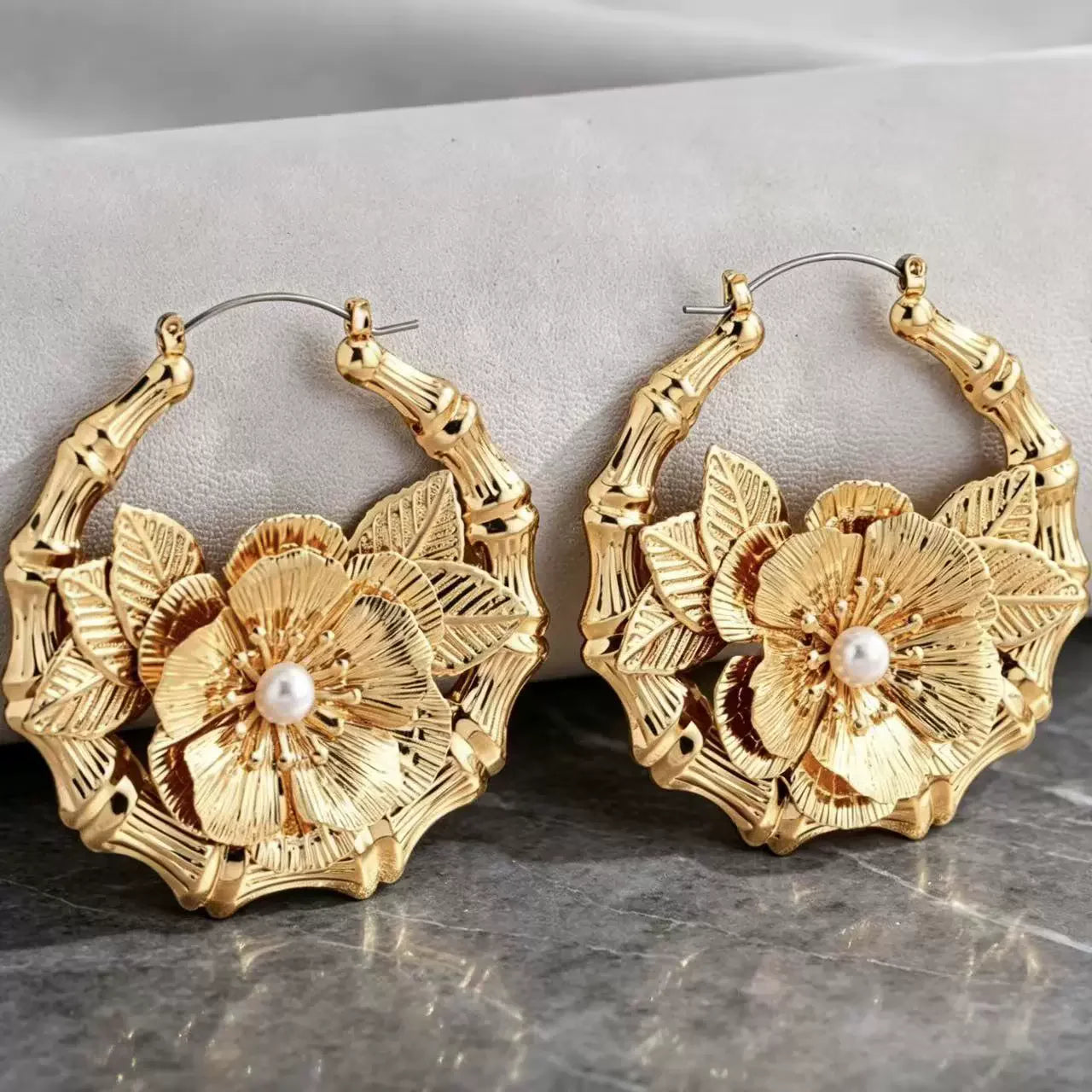 European and American Vintage Geometric Irregular Metal Inlaid Zircon Hoop Earrings for Women Fashion 18K Gold Plated